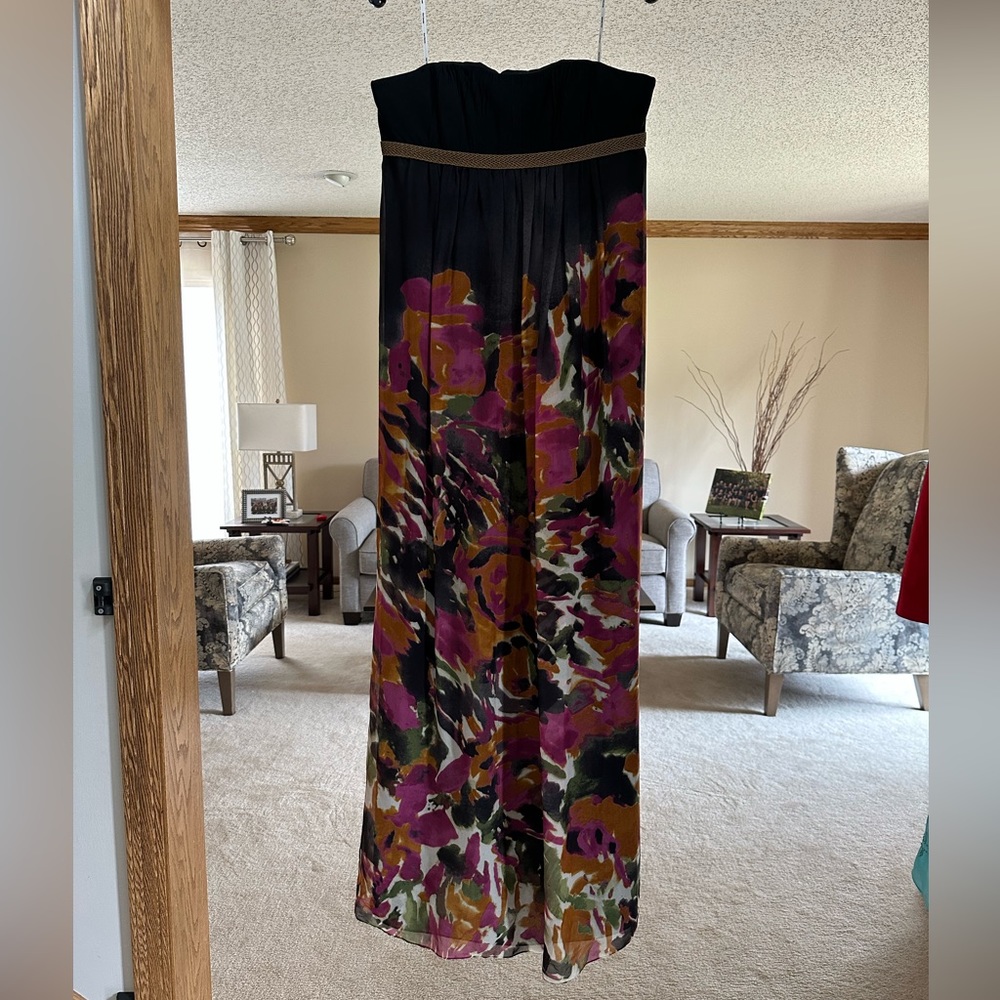 Kay Unger long floral strapless dress, size 10